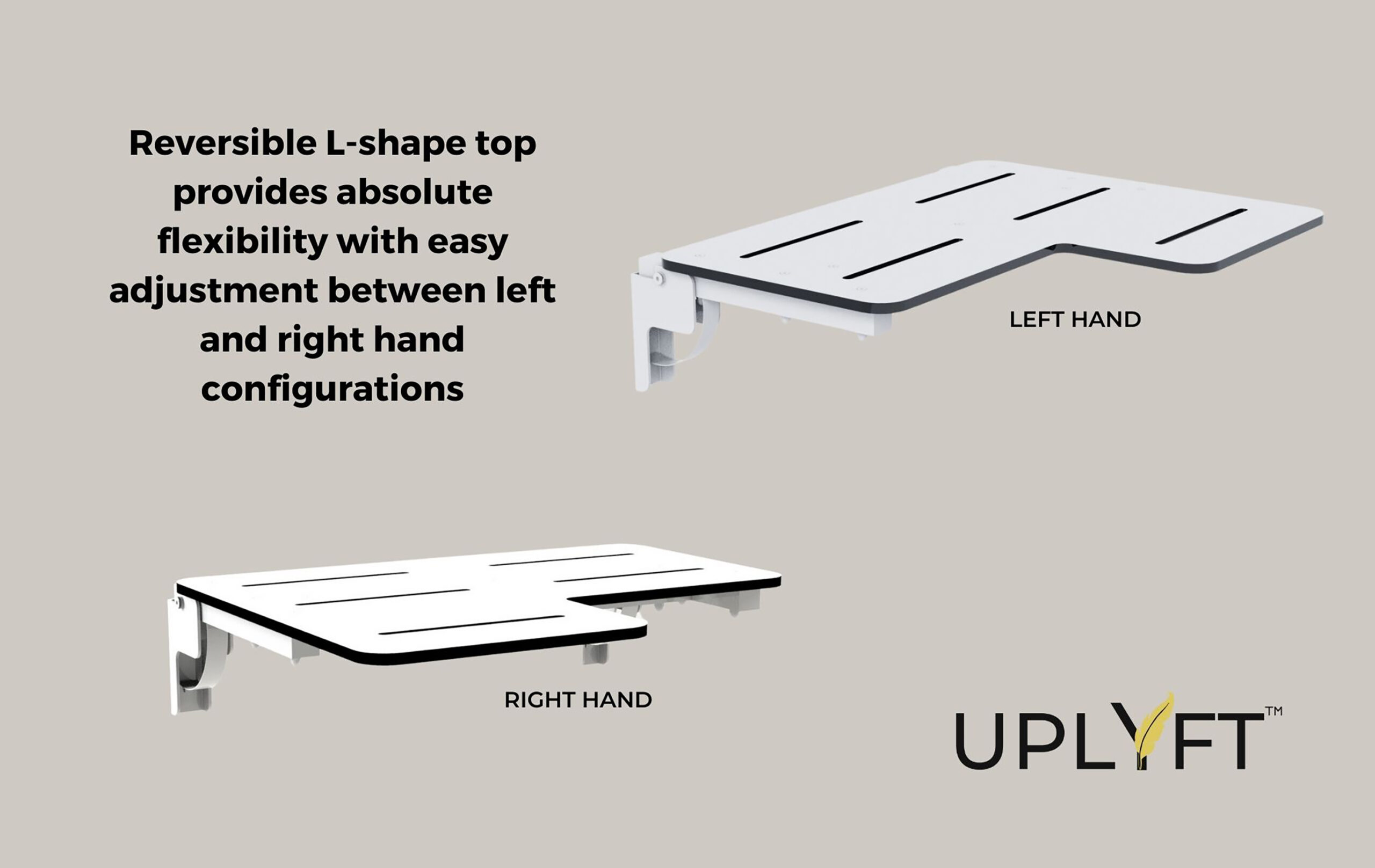 Uplyft L-Shaped Seat Mount | Wall CSI Shower Bathware