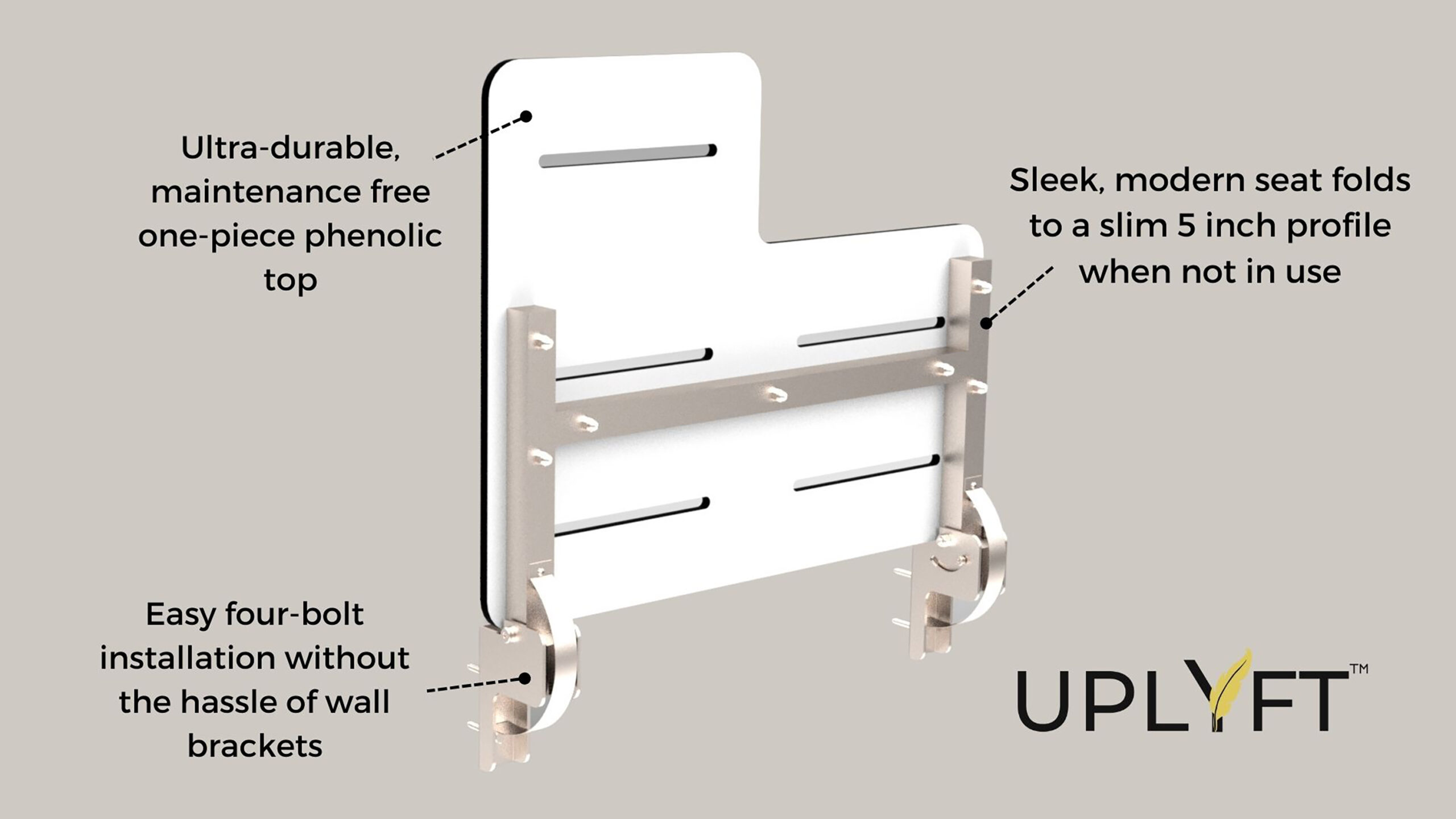 Uplyft L-Shaped Wall | CSI Shower Bathware Seat Mount